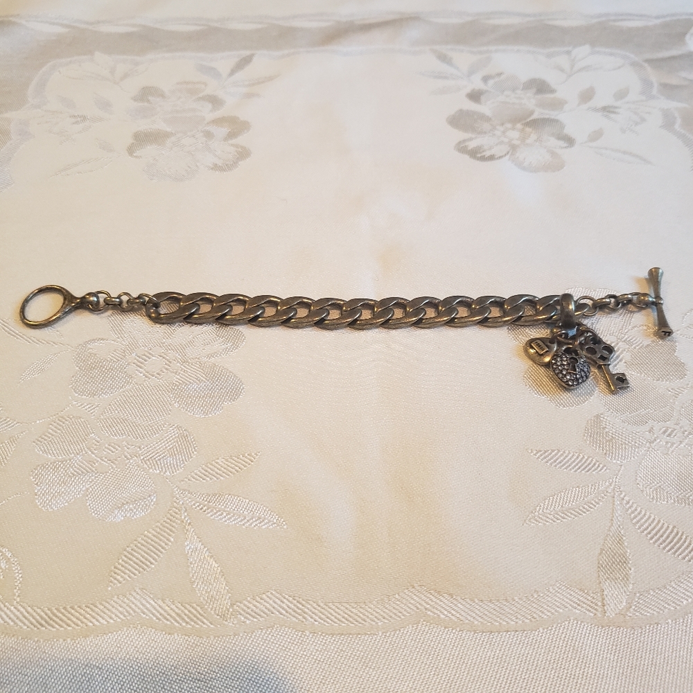 Fossil chain bracelet with charms antique gold color